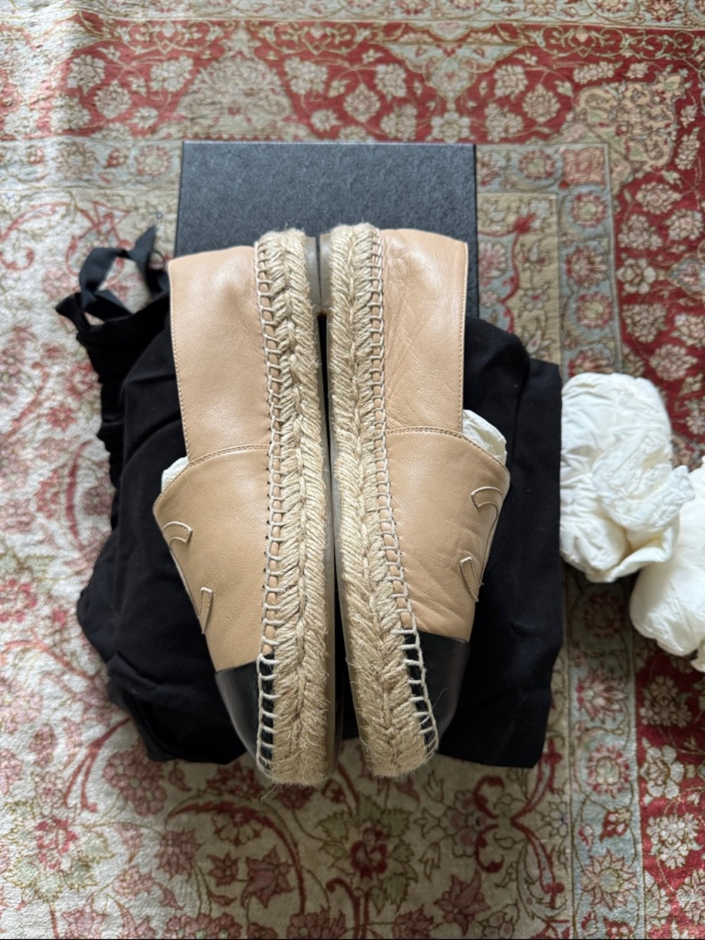 CHANEL Beige Leather Espadrilles with Black Toe Cap - Picture 6 of 6